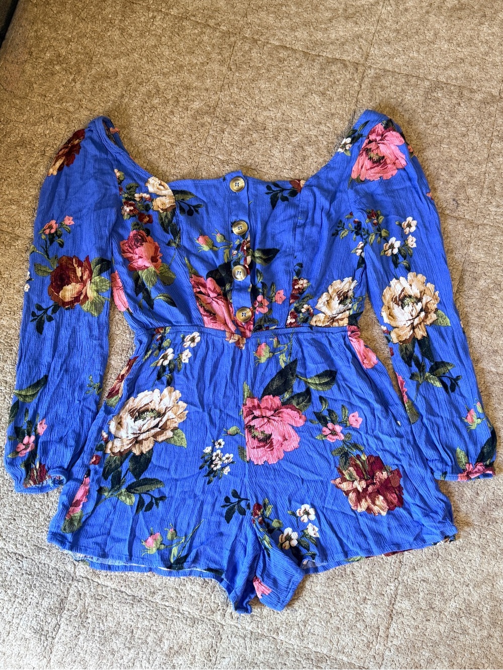 Blue Floral Long-Sleeve Romper